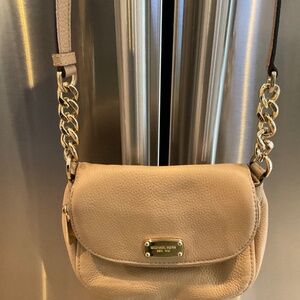Michael Kors Taupe Pebbled Leather Crossbody with Gold Chain